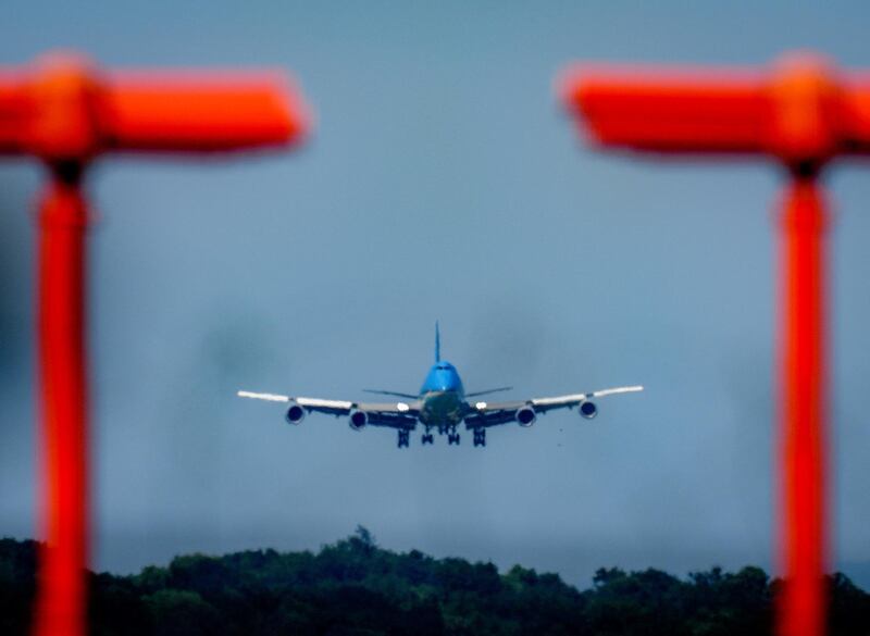 Air Force One approaches the airport in Geneva. AP Photo
