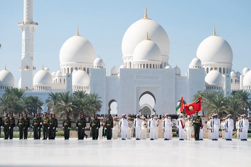 ABU DHABI, UNITED ARAB EMIRATES - November 29, 2018: Members of the UAE Armed Forces participate in a Commemoration Day ceremony at Wahat Al Karama.


( Mohamed Al Hammadi / Crown Prince Court - Abu Dhabi )
---