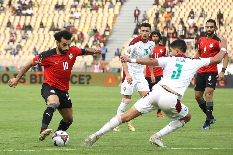 Egypt captain Mohamed Salah on the attack against Morocco. EPA