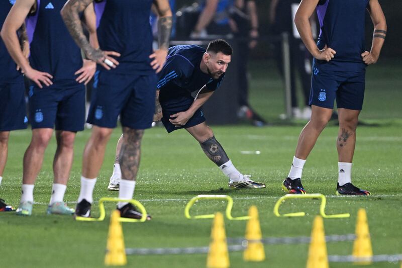  Lionel Messi takes part in a training session at Qatar University. AFP