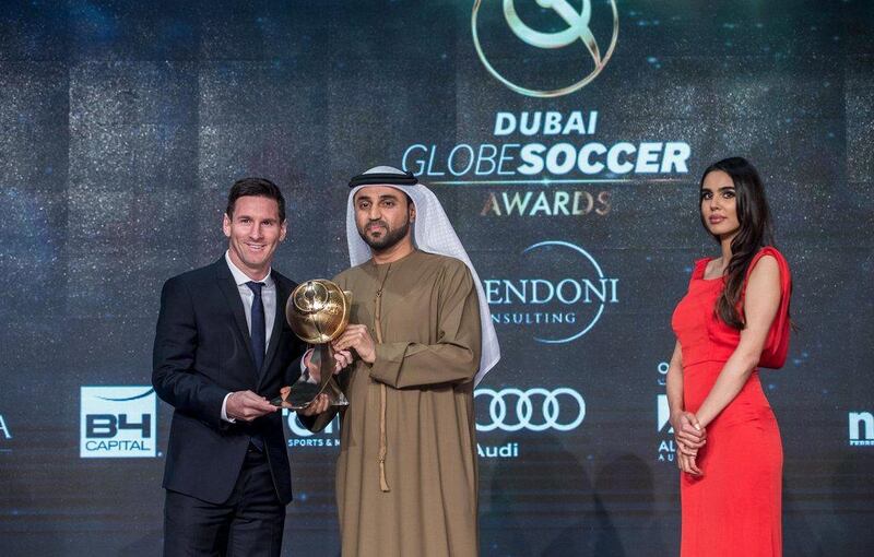 Barcelona's Lionel Messi shown on Sunday at the Globe Soccer Awards in Dubai after being named 'Best Player of the Year'. Reuters