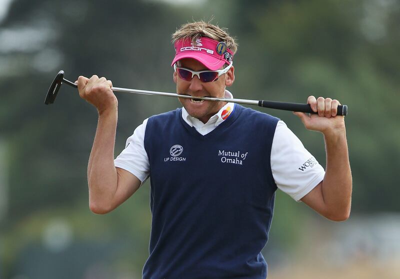 GULLANE, SCOTLAND - JULY 21:  Ian Poulter of England bites his putter after missing a birdie putt on the 1st green during the final round of the 142nd Open Championship at Muirfield on July 21, 2013 in Gullane, Scotland.  (Photo by Andy Lyons/Getty Images) *** Local Caption ***  174158145.jpg