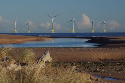 The windfarm off the shore of Aberdeen, Scotland, in the North Sea. Alamy