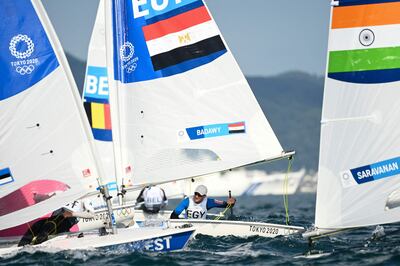 Egypt's Aly Badawy competes in the men's one-person dinghy laser race 1. AFP