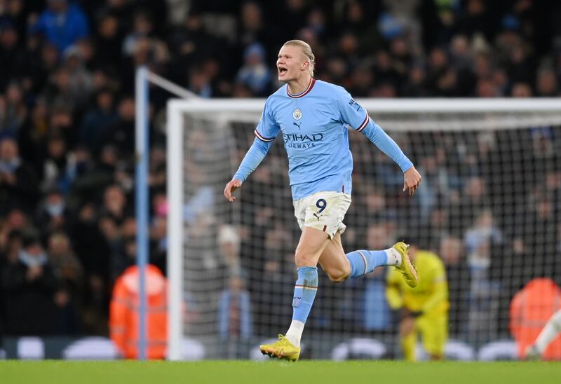 Erling Haaland after scoring City's second goal. Getty