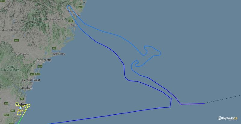 Qantas retired its final 747 by tracing a kangaroo in the air over Australia on July 22, 2020. Courtesy FlightRadar24