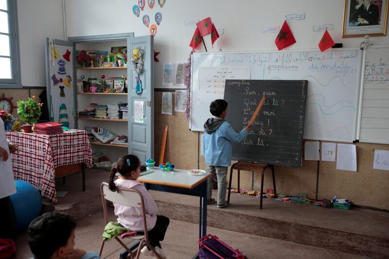 A student reads French words during a class in the Oudaya primary school in Rabat, Morocco. Reuters