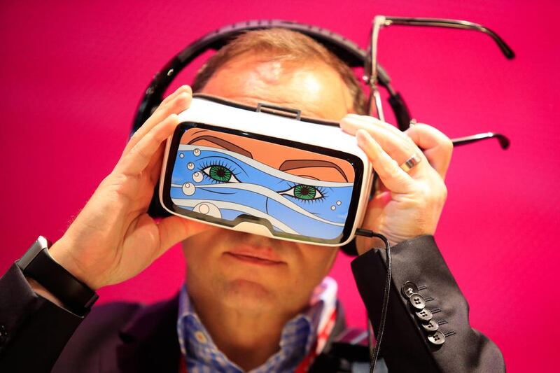 A Samsung Gear VR headset, which was similar to those used by attendees during the company’s unveiling of new flagship Galaxy S7 and S7 Edge smartphones. Pau Barrena / Bloomberg