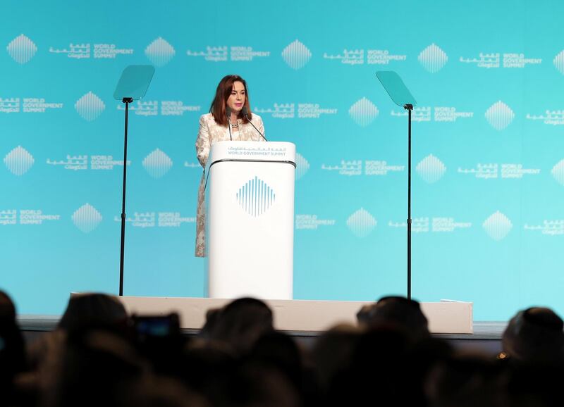 Dubai, United Arab Emirates - February 10, 2019: Maria Fernanda Espinoza Garcés, President of the General Assembly speaks during day 1 at the World Government Summit. Sunday the 10th of February 2019 at Madinat, Dubai. Chris Whiteoak / The National