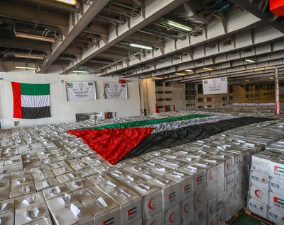 A second UAE ship carried 4,544 tonnes of humanitarian supplies for the people of Gaza. Victor Besa / The National