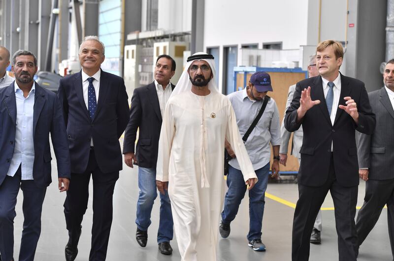 Sheikh Mohammed and Sheikh Ahmed tour the factory premises where the A320 and A380 fleets are manufactured. Wam