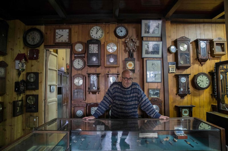 Ashod Papazian at his family-owned watchmaking business in Cairo. AFP