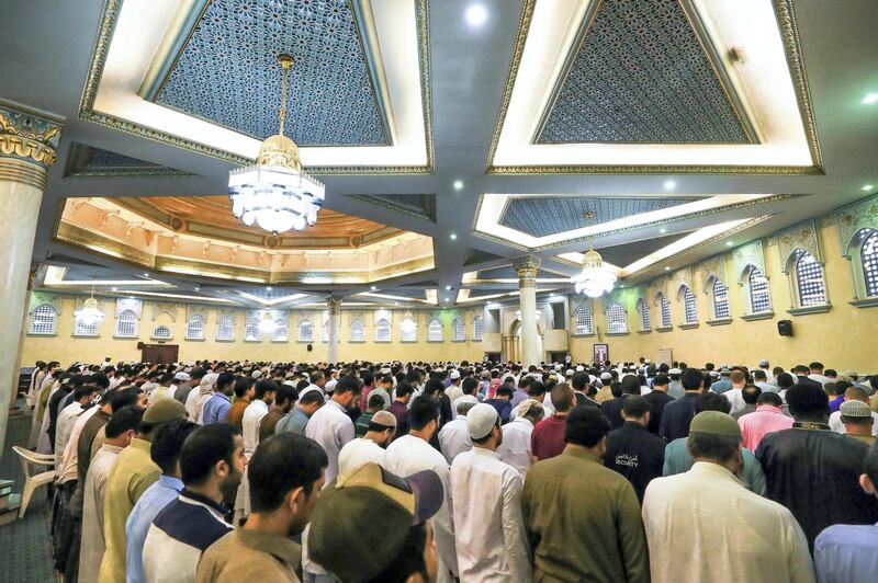 Abu Dhabi, U.A.E., August 21 , 2018.  Early morning prayers at the Masjid Bani Hashim mosque.  
Victor Besa / The National
Section:  NA
Reporter:  Haneen Dajani