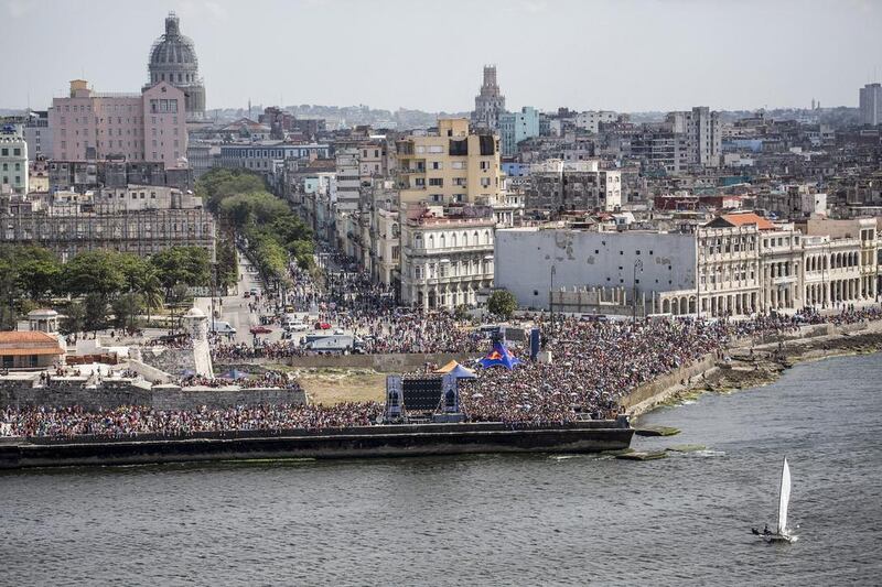 Spectators line the sea wall along the Malecon. Courtesy Red Bull via Getty Images