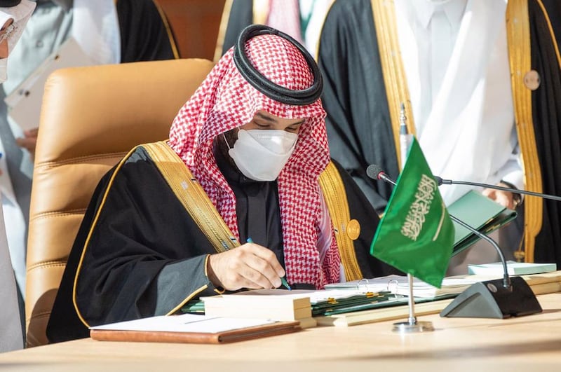 Saudi Crown Prince Mohammed bin Salman signing the Al Ula statement during this summit. Courtesy Ministry of Foreign Affairs - Saudi Arabia