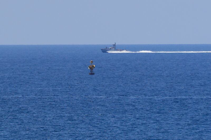 An Israeli Navy vessel patrols in the Mediterranean Sea off Naqoura, southern Lebanon. AP