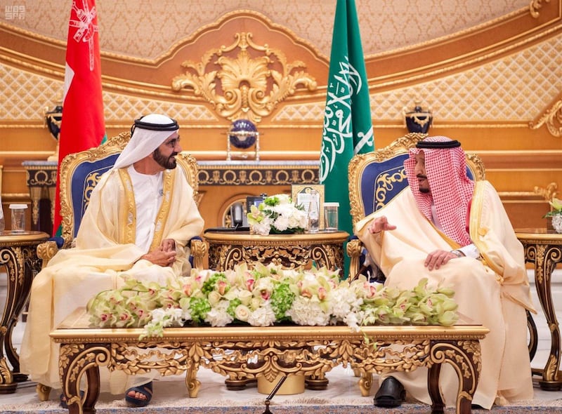 Sheikh Mohammed with Saudi King Salman during the Dubai Ruler's visit to the kingdom. Saudi Press Agency