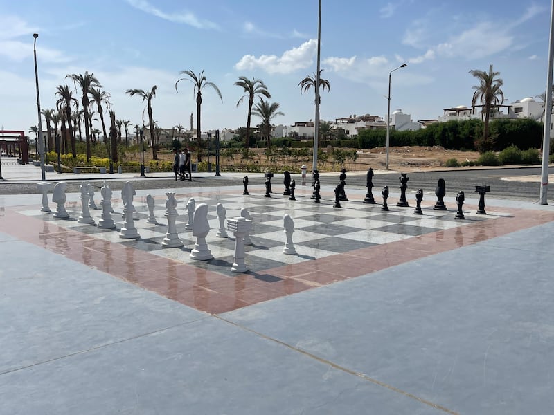 An installation of a life-size chess board in the Red Sea city of Sharm El Sheikh. Kamal Tabikha / The National