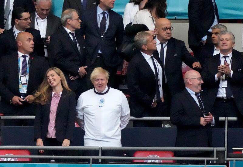 Mr Johnson and his wife before the Uefa European Championship final between Italy and England at Wembley Stadium, London, in July last year. Getty Images