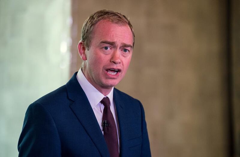 Liberal Democrat Party leader Tim Farron speaks to suporters and the press in London.   Chris J Ratcliffe / Getty Images
