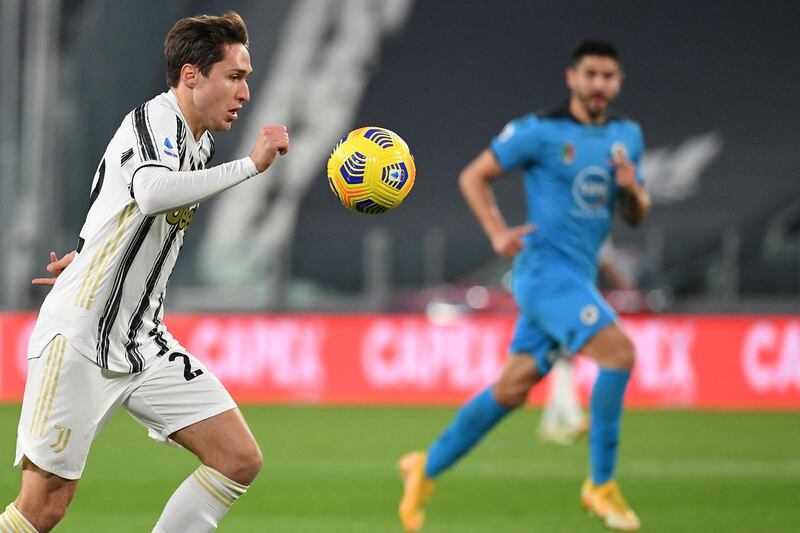 Juventus' Italian forward Federico Chiesa controls the ball. AFP