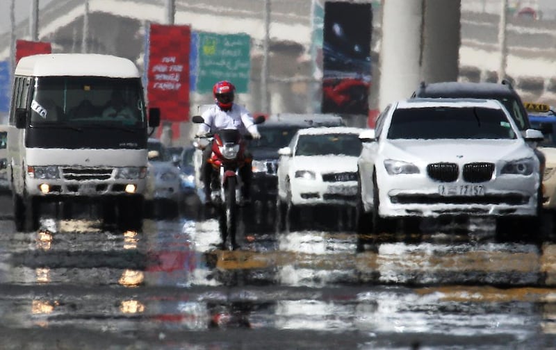 A mirage forms because of heat on Sheikh Zayed Road in Dubai. Pawan Singh / The National