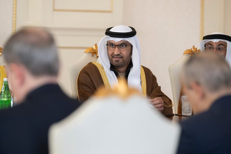 Dr Sultan Al Jaber, Minister of Industry and Advanced Technology and Cop28 President, during the official reception at Zagulba Presidential Residence