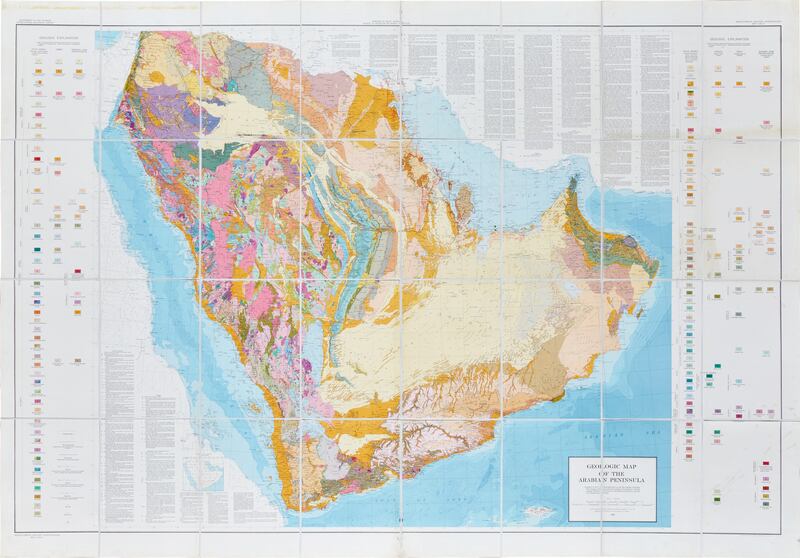 A geologic map of the Arabian Peninsula, from 1963, by the US Geological Survey.