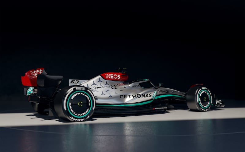 Mercedes-AMG's W13 E Performance 2022 Formula One car. PA