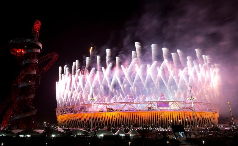 Fireworks explode over the Olympic stadium during the opening ceremony for the 2012 Paralympics games, Wednesday, Aug. 29, 2012, in London. (AP Photo/Alastair Grant) *** Local Caption ***  London Paralympics Opening Ceremony.JPEG-0f645.jpg