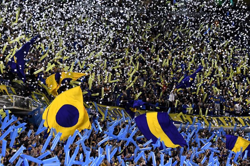BUENOS AIRES, ARGENTINA - OCTOBER 22: Fans of Boca Juniors cheer for their team prior the Semifinal second leg match between Boca Juniors and River Plate as part of Copa CONMEBOL Libertadores 2019 at Estadio Alberto J. Armando on October 22, 2019 in Buenos Aires, Argentina. (Photo by Rodrigo Valle/Getty Images)