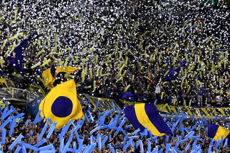 BUENOS AIRES, ARGENTINA - OCTOBER 22: Fans of Boca Juniors cheer for their team prior the Semifinal second leg match between Boca Juniors and River Plate as part of Copa CONMEBOL Libertadores 2019 at Estadio Alberto J. Armando on October 22, 2019 in Buenos Aires, Argentina. (Photo by Rodrigo Valle/Getty Images)