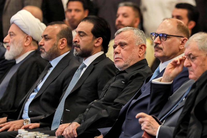 Iraq's Parliament has been without a Speaker since Mohammed Al Halbousi, third left, was dismissed from the post by the Federal Supreme Court in November. AFP
