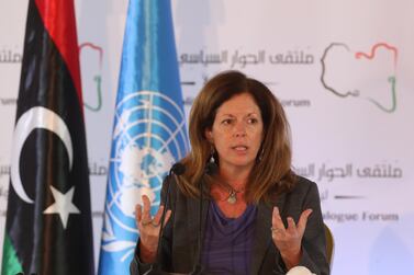 UN acting envoy to Libya Stephanie Williams speaks during a press conference in Tunis, Tunisia on 15 November 2020. EPA