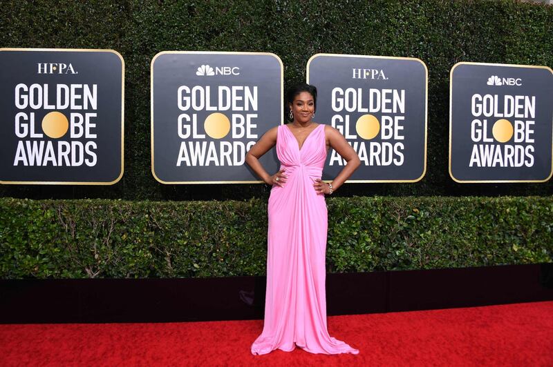 Tiffany Haddish on the Golden Globes red carpet at The Beverly Hilton hotel in California.  AFP