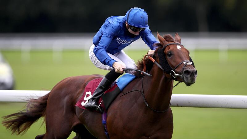 HAYDOCK, UNITED KINGDOM - AUGUST 8: Dubai Mirage ridden by Hector Crouch wins The BetVictor Make Your Best Bet Handicap at Haydock Park Racecourse on August 08, 2020 in Haydock, England. Photo by Tim Goode - Pool via Getty Images)