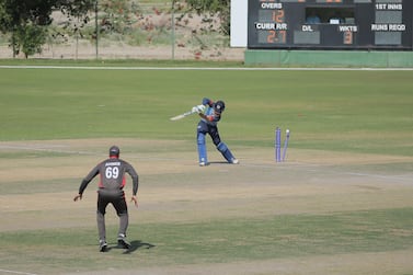 UAE bowled Namibia out for just 94 in the Cricket World Cup League Two match in Oman on Thursday. Courtesy Oman Cricket