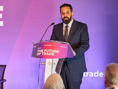 Ahmed bin Sulayem speaks at the launch of the DMCC's Future of Trade 2022 report in London. Photo: DMCC