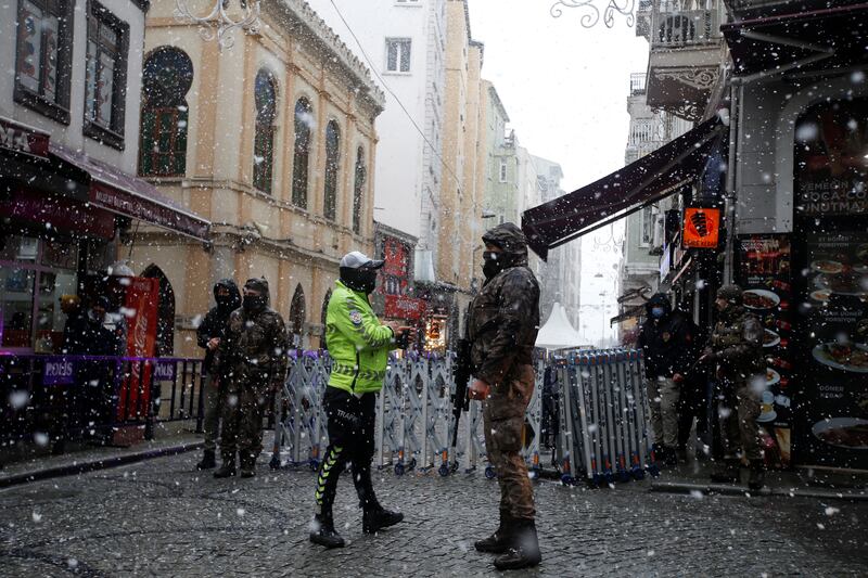 The snow doesn’t let up as Israeli President Isaac Herzog visits the city. Reuters