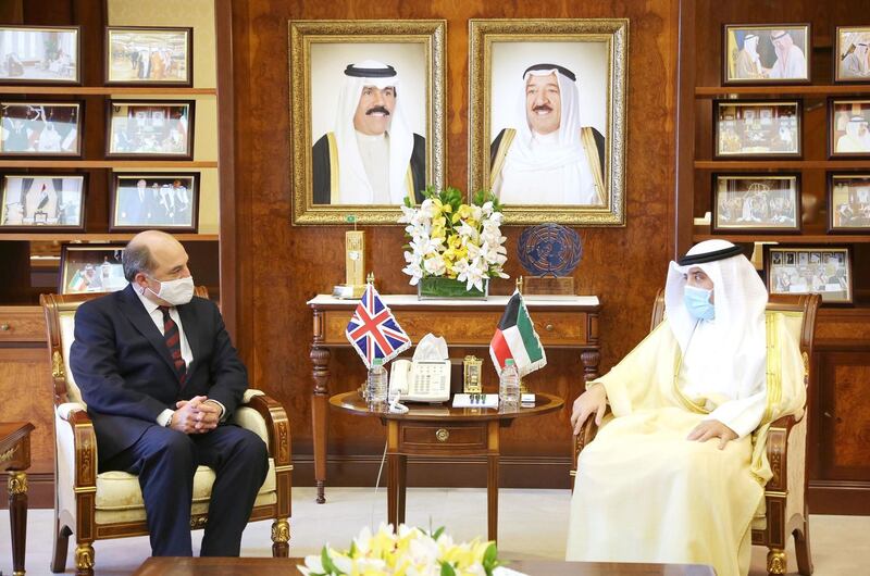 Kuwaiti Emir Sheikh Nawaf Al Sabah receives condolences from British Secretary of State for Defence Ben Wallace in Kuwait City. AFP