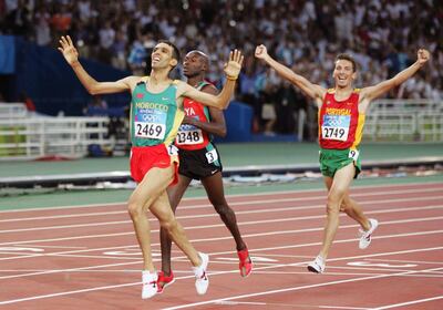 Mandatory Credit: Photo by Fabrice Coffrini/EPA/Shutterstock (7815734fg)
Hicham El Guerrouj (l) From Marocco Cross the Finish Line in Front of Bernard Lagat (c) of Kenya and Rui Silva From Protugal (r) Winning the Men?s 1500m Final in the Olympic Stadium at the Athens 2004 Olympic Games Tuesday 24 August 2004 Epa/dpa Arne Dedert Greece Athens
Olympics Athens 2004 - Aug 2004