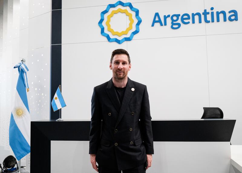 Lionel Messi visits the Argentina Pavilion.