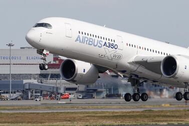 An Airbus A350 takes off at the aircraft builder's headquarters in Colomiers near Toulouse, France. REUTERS