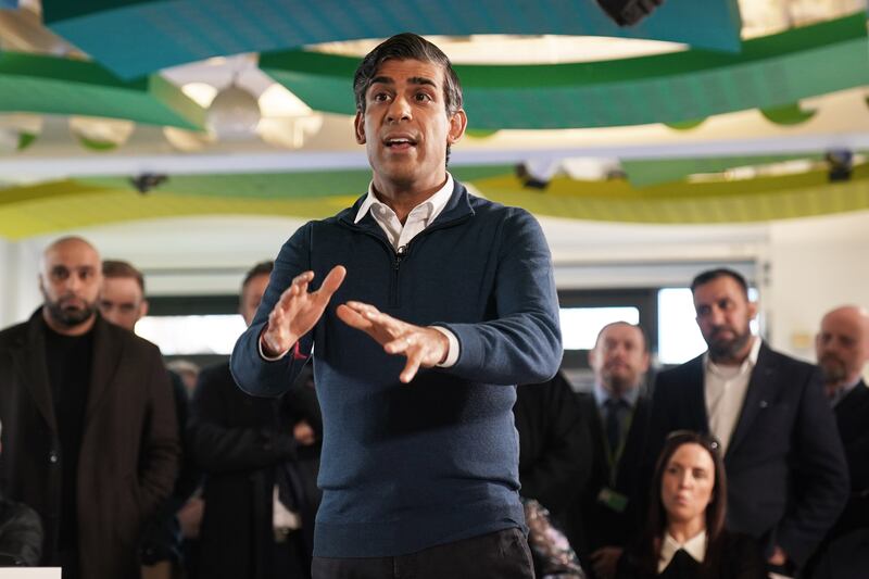 Prime Minister Rishi Sunak speaks during a visit to a youth centre in Mansfield, East Midlands, on Thursday. PA