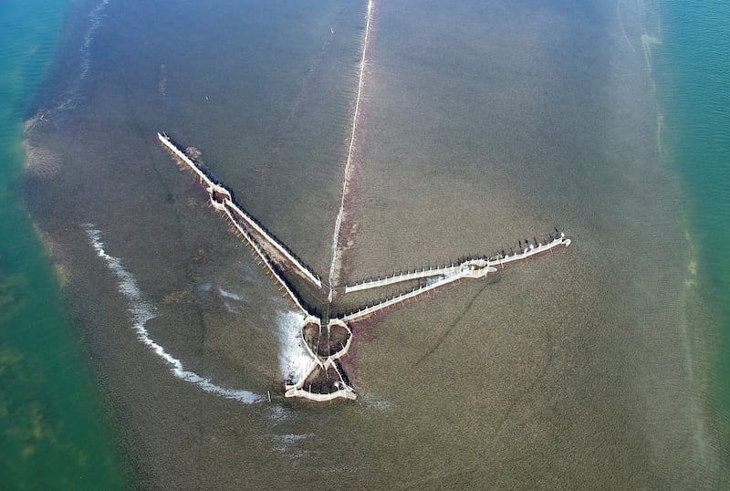 A view of a charfia, a traditional fishing technique being used on the Kerkennah Islands, off Sfax in Tunisia. Around Tunisia, warming seas have encouraged reproduction by invasive species such as the blue crab. All photos by Reuters