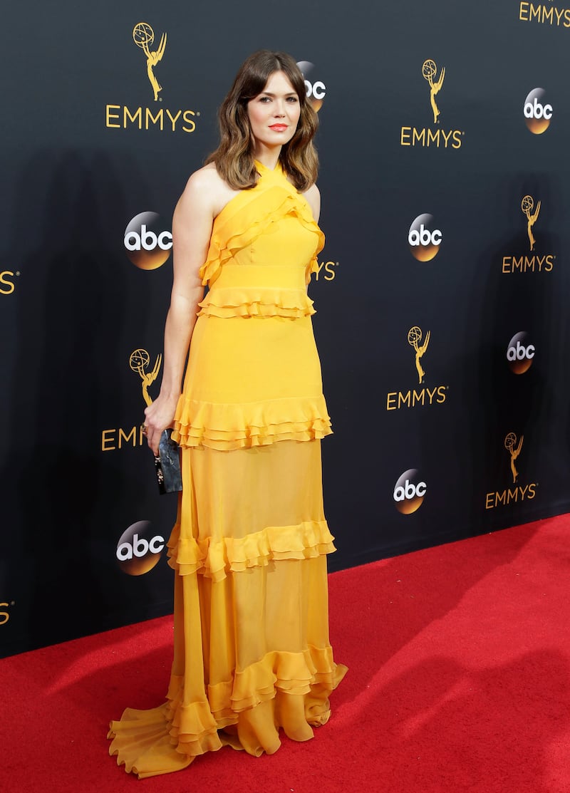 Mandy Moore wears Prabal Gurung to the 2016 Primetime Emmy Awards. EPA