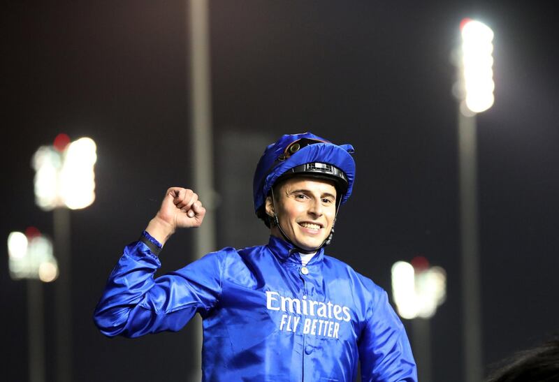 William Buick celebrates winning the Longines Dubai Sheema Classic on Old Persian. Reuters