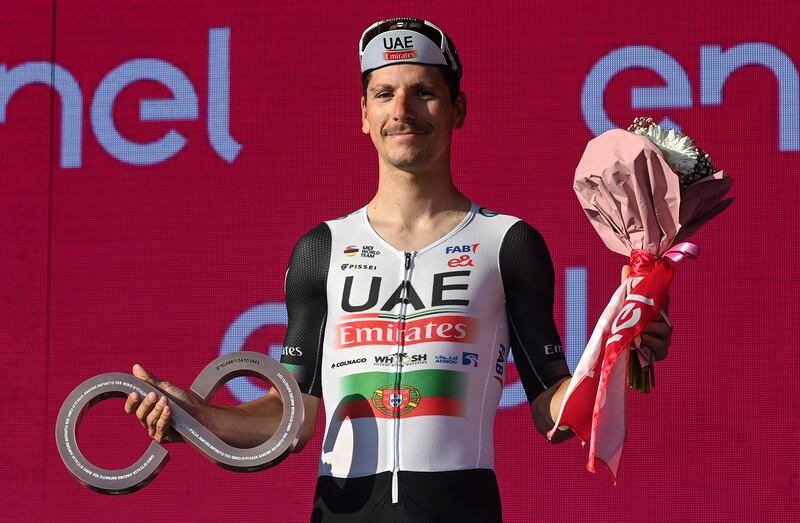 UAE team Emirates rider Joao Almeida won a stage and finished third in the General Classification at the 2023 Giro d'Italia. EPA