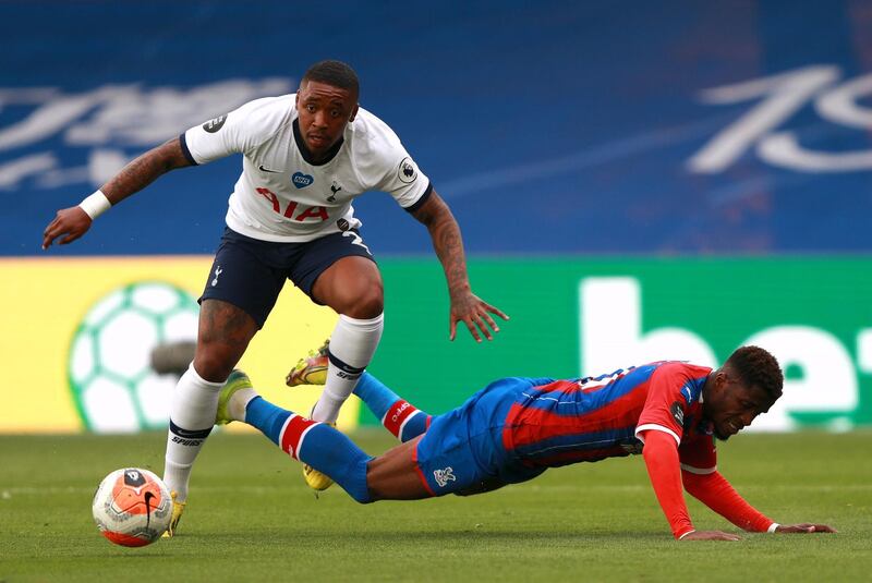 Steven Bergwijn and Wilfried Zaha in action during the Premier League match between Crystal Palace and Tottenham Hotspur. PA