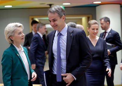 European Commission President Ursula von der Leyen with Greek Prime Minister Kyriakos Mitsotakis in Brussels last week. EPA